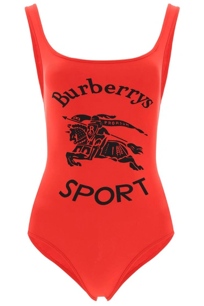 Burberry Bright Red Archive Logo Print One-piece Swimsuit In Red,black