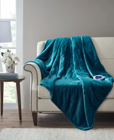 Beautyrest Oversized Solid Microlight Reverses To Micro Berber Electric Throw Bedding In Teal