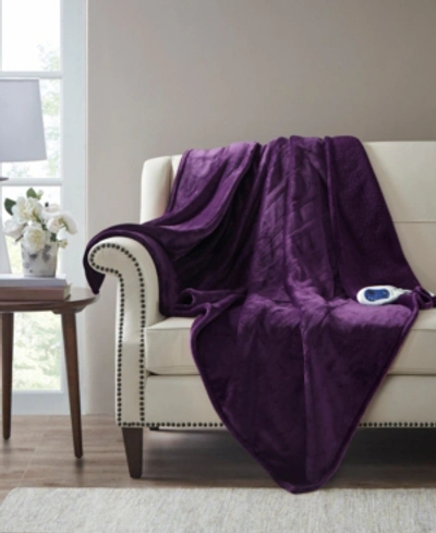 Beautyrest Oversized Solid Microlight Reverses To Micro Berber Electric Throw Bedding In Purple