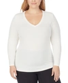 Cuddl Duds Plus Size Softwear With Stretch Long-sleeve V-neck Top In Ivory