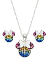 DISNEY CHILDREN'S 2-PC. SET CRYSTAL MULTICOLOR MINNIE MOUSE PENDANT NECKLACE AND STUD EARRINGS IN STERLING 