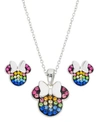 Disney Children's 2-pc. Set Crystal Multicolor Minnie Mouse Pendant Necklace And Stud Earrings In Sterling In Multi