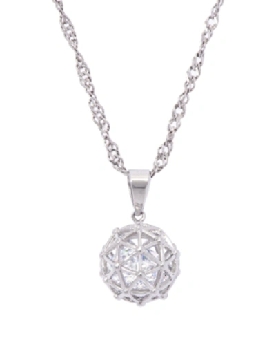 Macy's Cubic Zirconia Millennial Ball Pendant Necklace 16" In Silver Plate