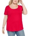 Aveto Trendy Plus Size Scoop-neck T-shirt In Red