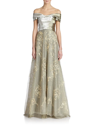 Rene Ruiz Collection Women's Tiered Tulle Off-the-shoulder Gown In Gold