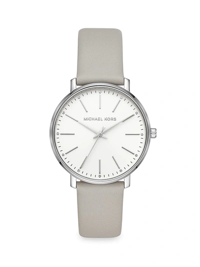 Michael Kors Pyper Three-hand Leather Strap Watch In Silver