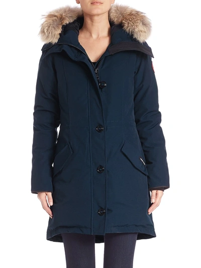 Canada Goose Rossclair Fur-trim Hooded Down Parka In Blue
