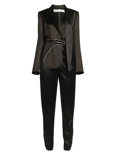 Off-white Collage Satin Tailored Jumpsuit In Black