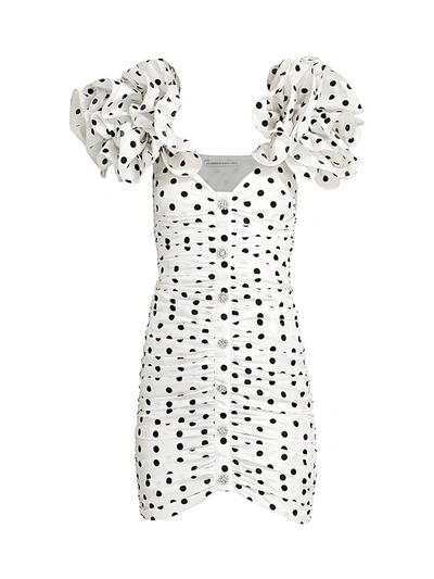 Alessandra Rich Women's Polka Dot Taffetta Mini Dress In White