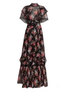 Erdem Women's Mauricia Tiered Ruffle Floral Gown In Black Multi