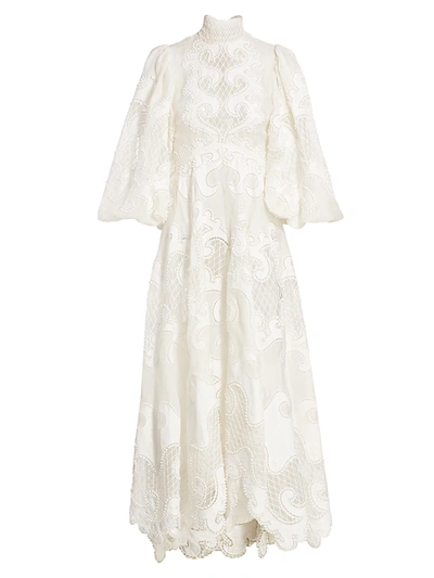 Zimmermann Women's Brightside Knot Embroidered Gown In Ivory