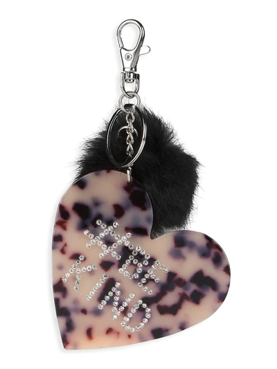 Bari Lynn Rabbit Fur Embellished Be Kind Keychain In Leopard
