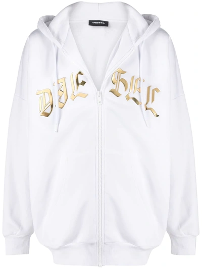 Diesel Foil Logo Zip-up Hoodie In White