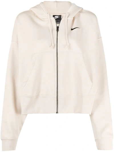 Nike Swoosh Logo Zipped Hoodie In Neutrals