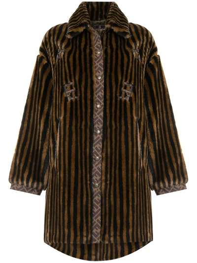 Pre-owned Fendi Pequin Faux-fur Coat In Brown