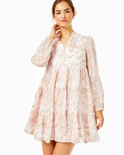Lilly Pulitzer Sarita Tiered Silk Dress In Coconut Rose Gold Multi Floral  Metallic Clip | ModeSens