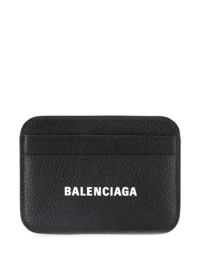 Balenciaga Cash Leather Credit Card Holder In Black
