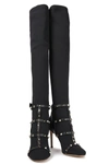 VALENTINO GARAVANI ROCKSTUD LEATHER-TRIMMED STRETCH-KNIT OVER-THE-KNEE BOOTS,3074457345624478346