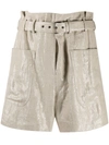 Brunello Cucinelli Linen Belted High-rise Paperbag Shorts In Gold