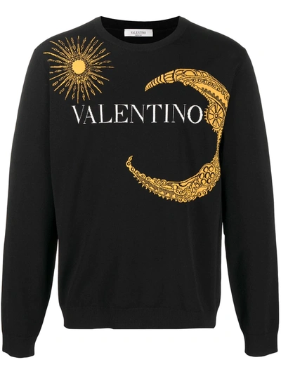 Valentino Moon Logo Printed Sweatshirt In Black