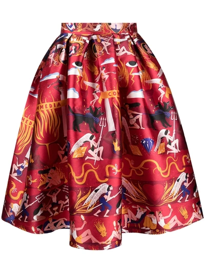 Alessandro Enriquez Graphic-print A-line Skirt In Red