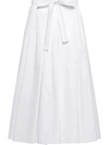 Prada Pleated Poplin Belted Midi Skirt In White