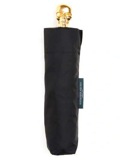 Alexander Mcqueen Gold-tone Skull Black Umbrella