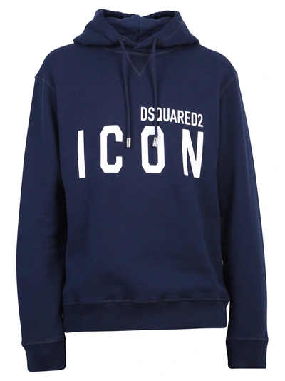 Dsquared2 Printed Icon Logo Cotton Jersey Hoodie In Blue