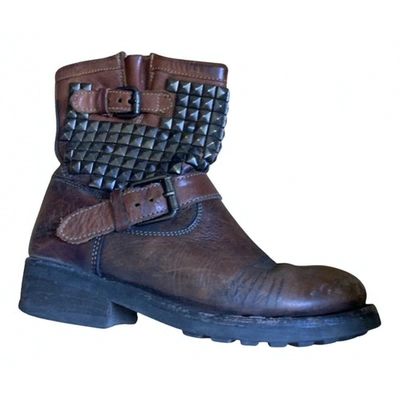 Pre-owned Ash Leather Biker Boots In Brown