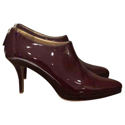 Pre-owned Oscar De La Renta Leather Ankle Boots In Burgundy