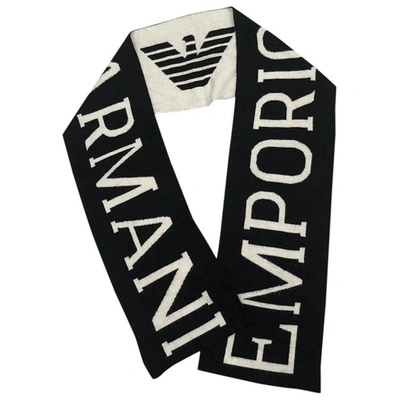 Pre-owned Emporio Armani Wool Scarf & Pocket Square In Black