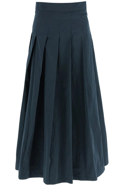 Max Mara Long Pleated Skirt In Blu Sera