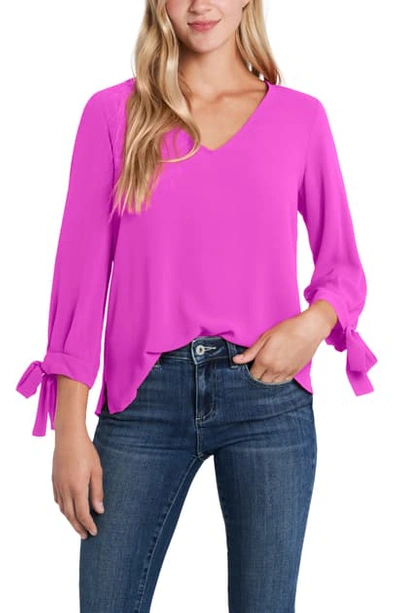 Cece Tie Sleeve Top In Magenta Glow