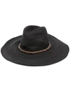 Brunello Cucinelli Woven Floppy Hat W/ Leather And Monili Banding In Black