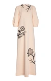 LELA ROSE WOMEN'S FLORAL-EMBROIDERED WOOL-BLEND MAXI DRESS