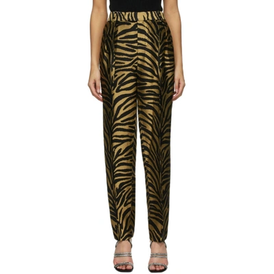 Khaite Magdeline Pleated Metallic Zebra-jacquard Straight-leg Pants In Gld/blk