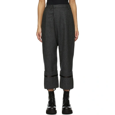 R13 Tailored Crossover Trousers With Wide Cuff In Charcoal/black