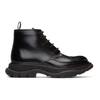 ALEXANDER MCQUEEN BLACK POLISHED TREAD LACE-UP BOOTS