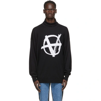 Vetements Black Knit Anarchy Turtleneck In Black / White Vetements Black Knit Anarchy Turtleneck In Black / White