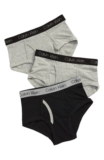 Calvin Klein Kids' 3-pack Cotton Spandex Briefs In Black Heather