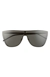 Saint Laurent 99mm Oversize Flat Top Shield Sunglasses In Shiny Silver / Gray