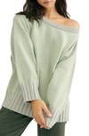 Free People Street Fair Tunic Sweater In Lime Grey Combo