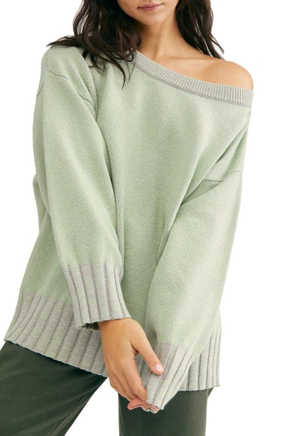 Free People Street Fair Tunic Sweater In Lime Grey Combo