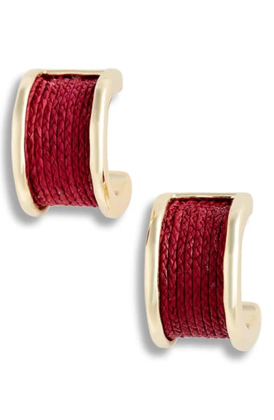 Akola Rose Braid Huggie Earrings In Cranberry