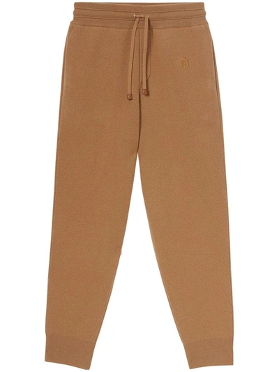 Burberry Monogram Cashmere Track Pants In Brown