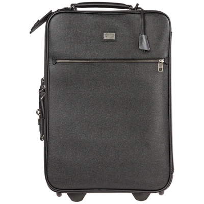 Dolce & Gabbana Men's Leather Suitcase Trolley In Black