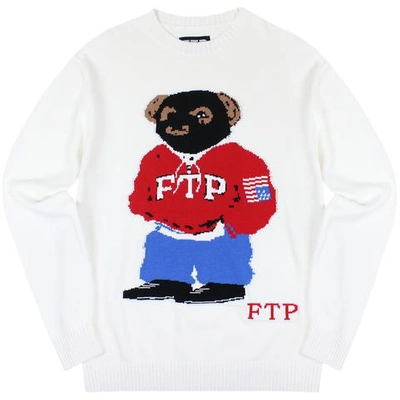 Pre-owned Ftp  Bear Knit Sweater White