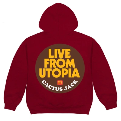 Pre-owned Travis Scott X Mcdonald's Live From Utopia Sticker Hoodie Burgundy
