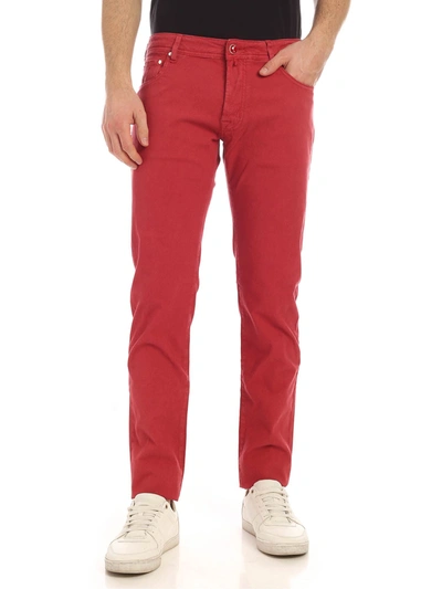 Jacob Cohen Red Trousers With Tone-on-tone Logo