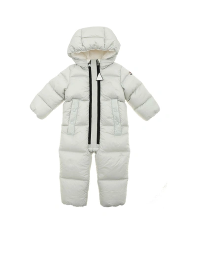 Moncler Genius Babies' Padded Romper Suit In Ice Color Featuring Hood In Grey